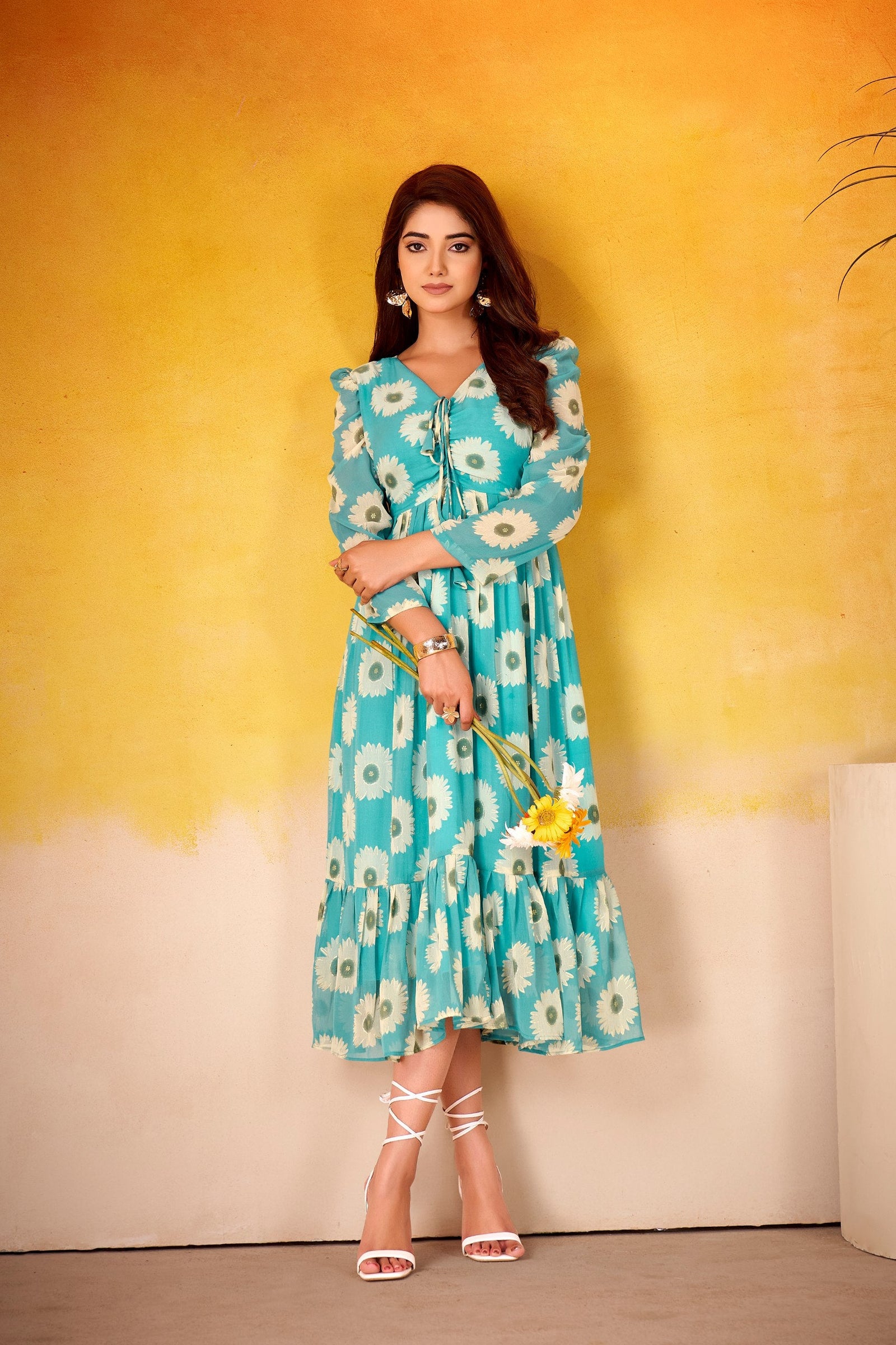 Weightless Marble Floral Print Frock with Foil Work – Fully Stitched ClothsVilla