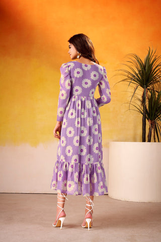 Weightless Marble Floral Print Frock with Foil Work – Fully Stitched ClothsVilla