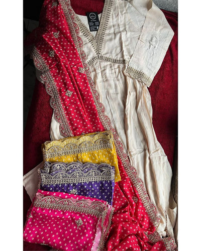 White Alia Cut Suit Set - Party Wear Dress with Gorgeous Dupatta & Pants ClothsVilla