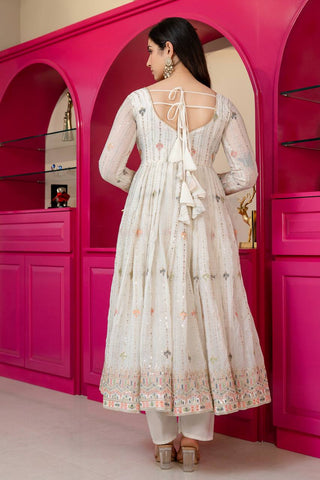 White Anarkali Suit – Heavy Zari & Sequins Work ClothsVilla