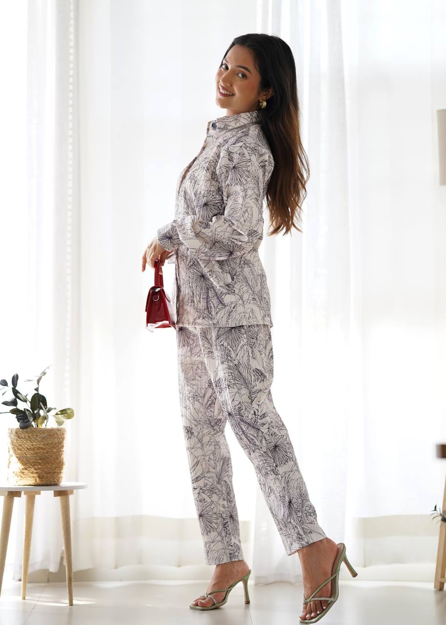 White & Black Floral Co-Ord Set