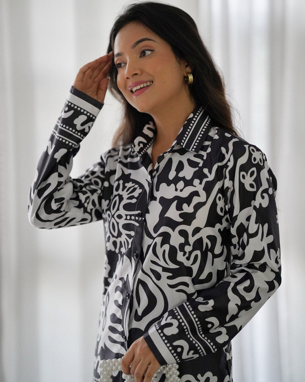 White & Black Floral Pattern Co-Ord Set