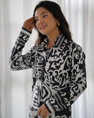 White & Black Floral Pattern Co-Ord Set