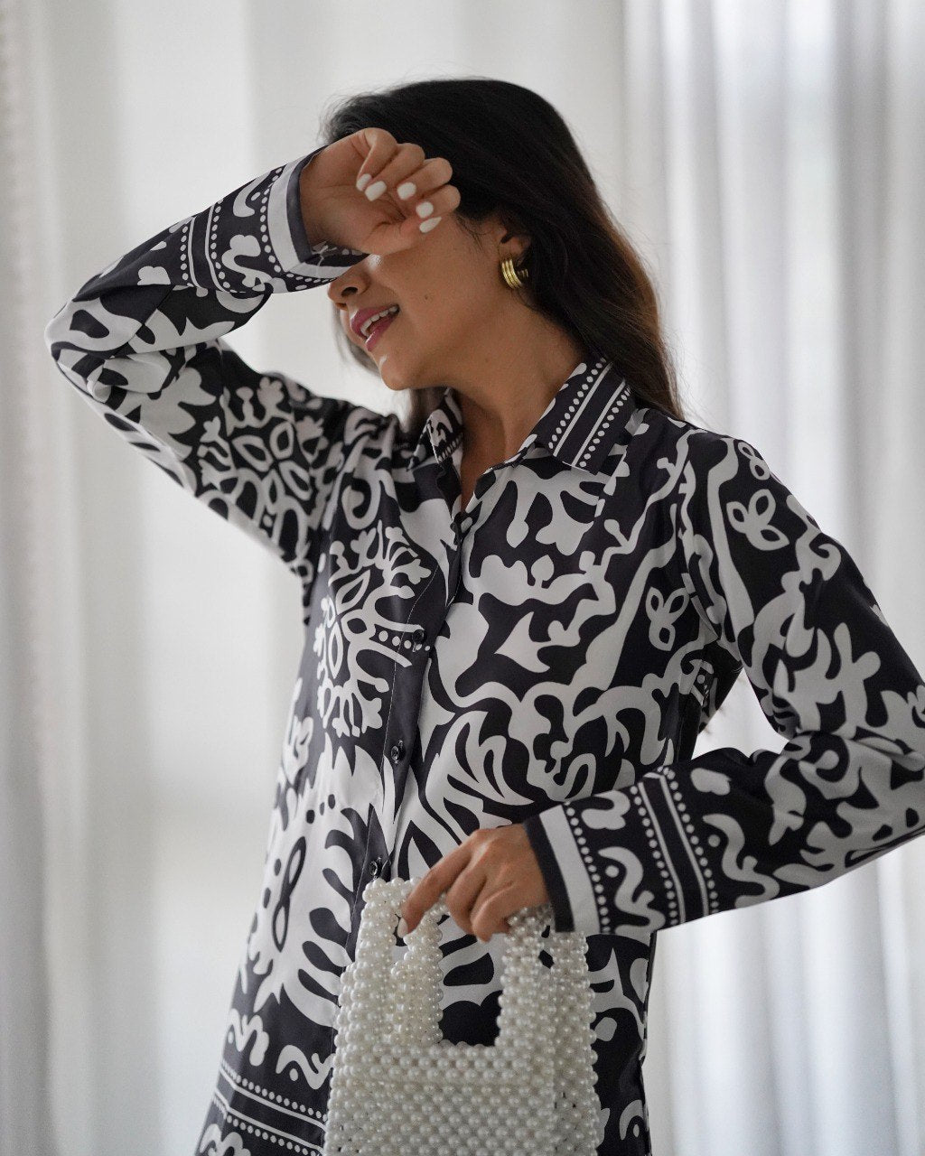 White & Black Floral Pattern Co-Ord Set