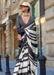 Load image into Gallery viewer, White &amp; Black Luxurious Satin Crepe Saree – Elegance with a Graceful Drape ClothsVilla