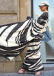 Load image into Gallery viewer, White &amp; Black Luxurious Satin Crepe Saree – Elegance with a Graceful Drape ClothsVilla