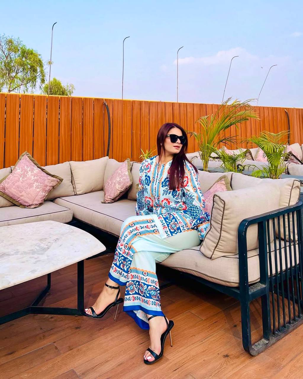 White & Blue Pure American Crepe Digital Print Co-Ord Set with Chiffon Georgette Dupatta – 3-Piece Fully Stitched Ensemble ClothsVilla
