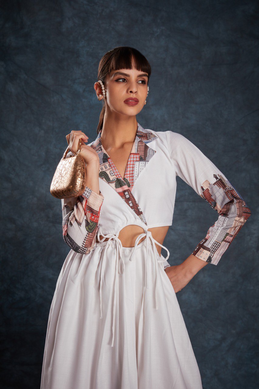 White Chic Printed Linen Maxi Dress – Ready to Wear ClothsVilla