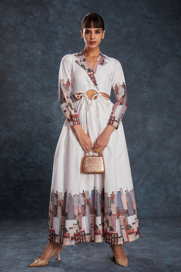 White Chic Printed Linen Maxi Dress – Ready to Wear ClothsVilla