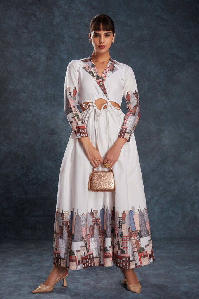 White Chic Printed Linen Maxi Dress – Ready to Wear ClothsVilla
