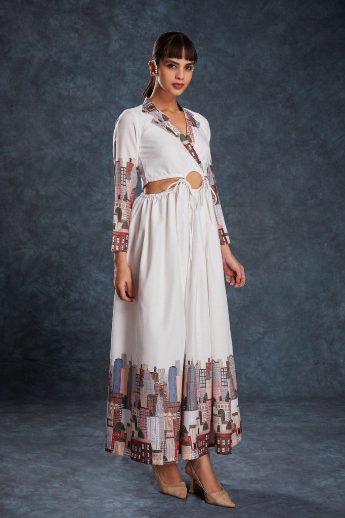 White Chic Printed Linen Maxi Dress – Ready to Wear ClothsVilla