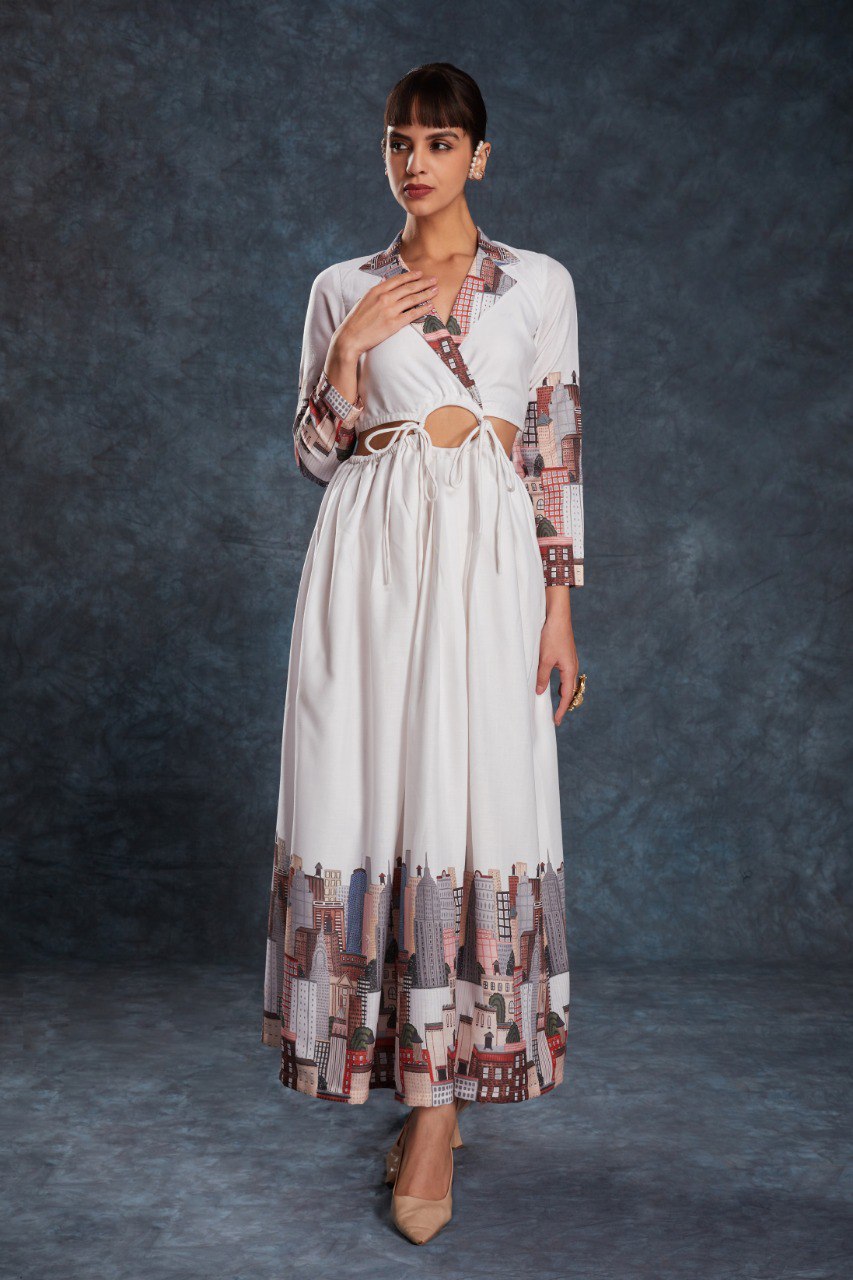 White Chic Printed Linen Maxi Dress – Ready to Wear ClothsVilla