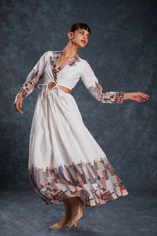 White Chic Printed Linen Maxi Dress – Ready to Wear ClothsVilla