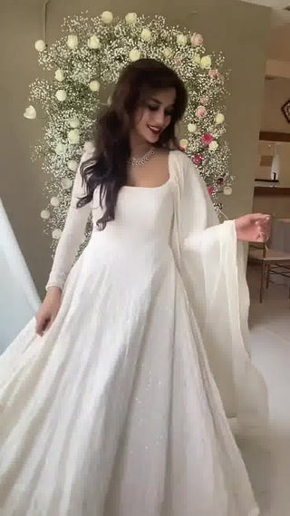 White Chikankari Kurta Palazzo Set With Embroidery Work and Dupatta ClothsVilla
