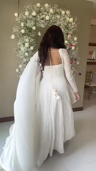 White Chikankari Kurta Palazzo Set With Embroidery Work and Dupatta ClothsVilla