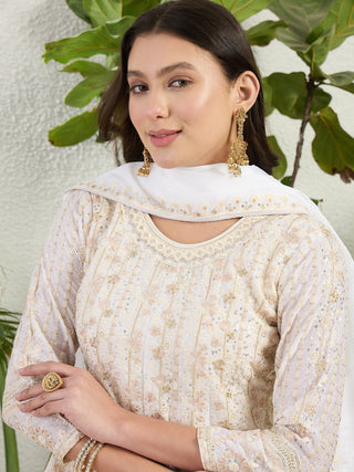 White Chinon Embroidered Palazzo Set ClothsVilla