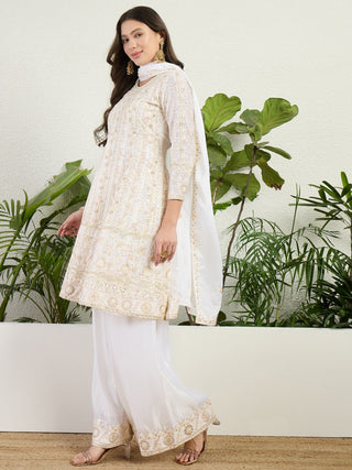White Chinon Embroidered Palazzo Set ClothsVilla