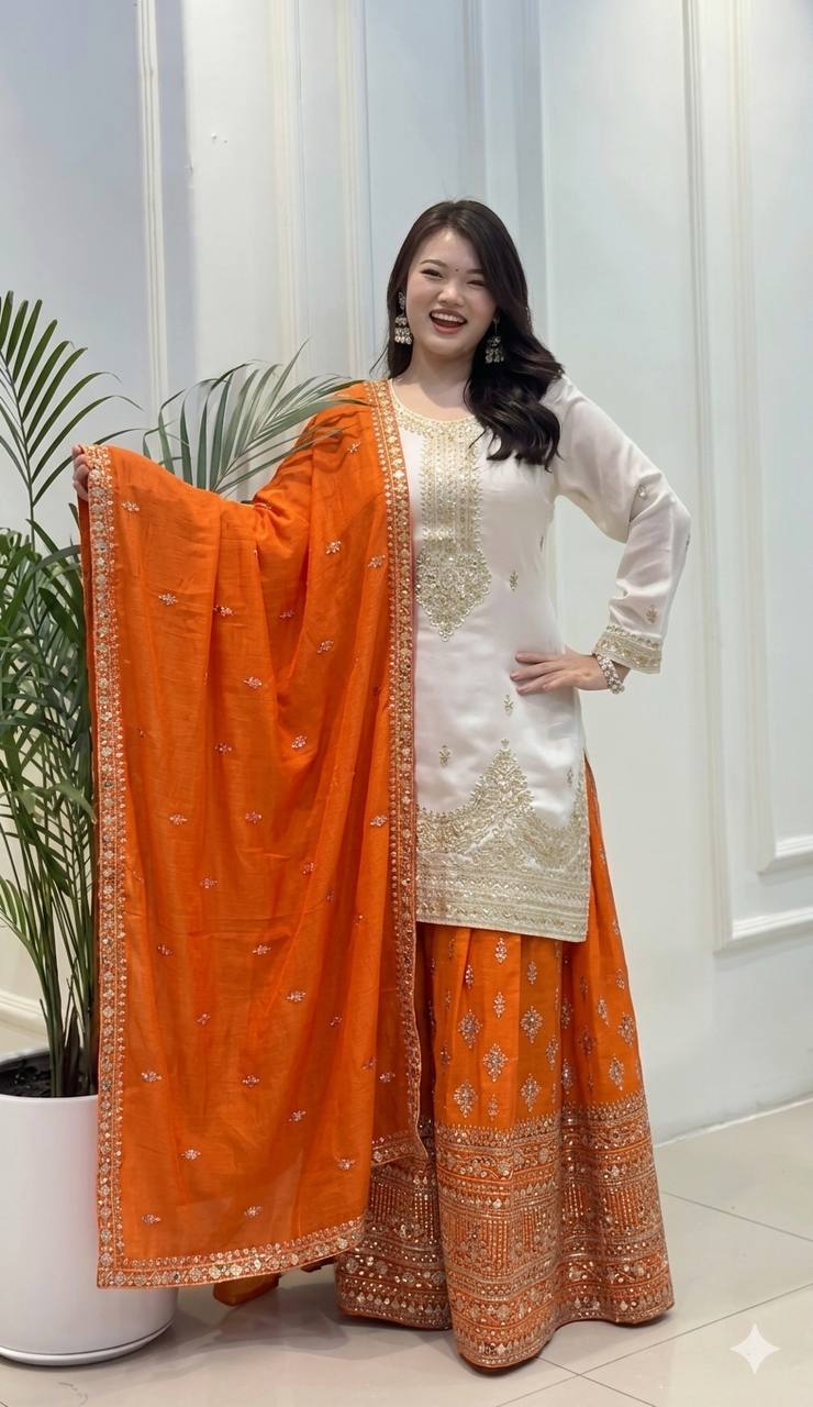White Chinon Silk Palazzo Set ClothsVilla