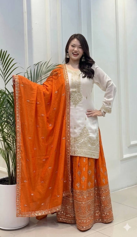 White Chinon Silk Palazzo Set ClothsVilla Main image