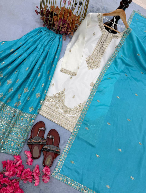 White Chinon Silk Palazzo Set ClothsVilla