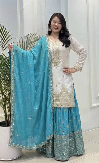 White Chinon Silk Palazzo Set ClothsVilla