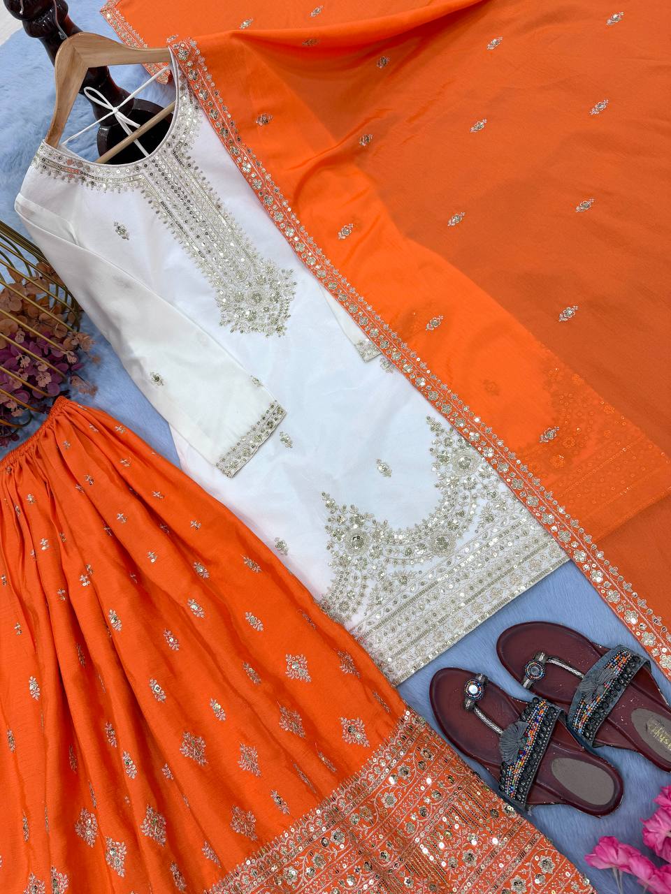 White Chinon Silk Palazzo Set ClothsVilla
