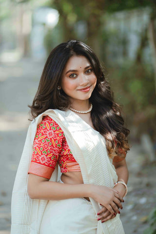 White Color Plain Manipuri Tussar Indian Wedding Saree Clothsvilla