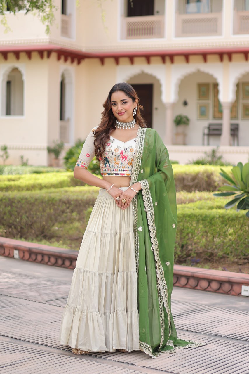 White Cosmos Silk Designer Lehenga Choli Set Main image