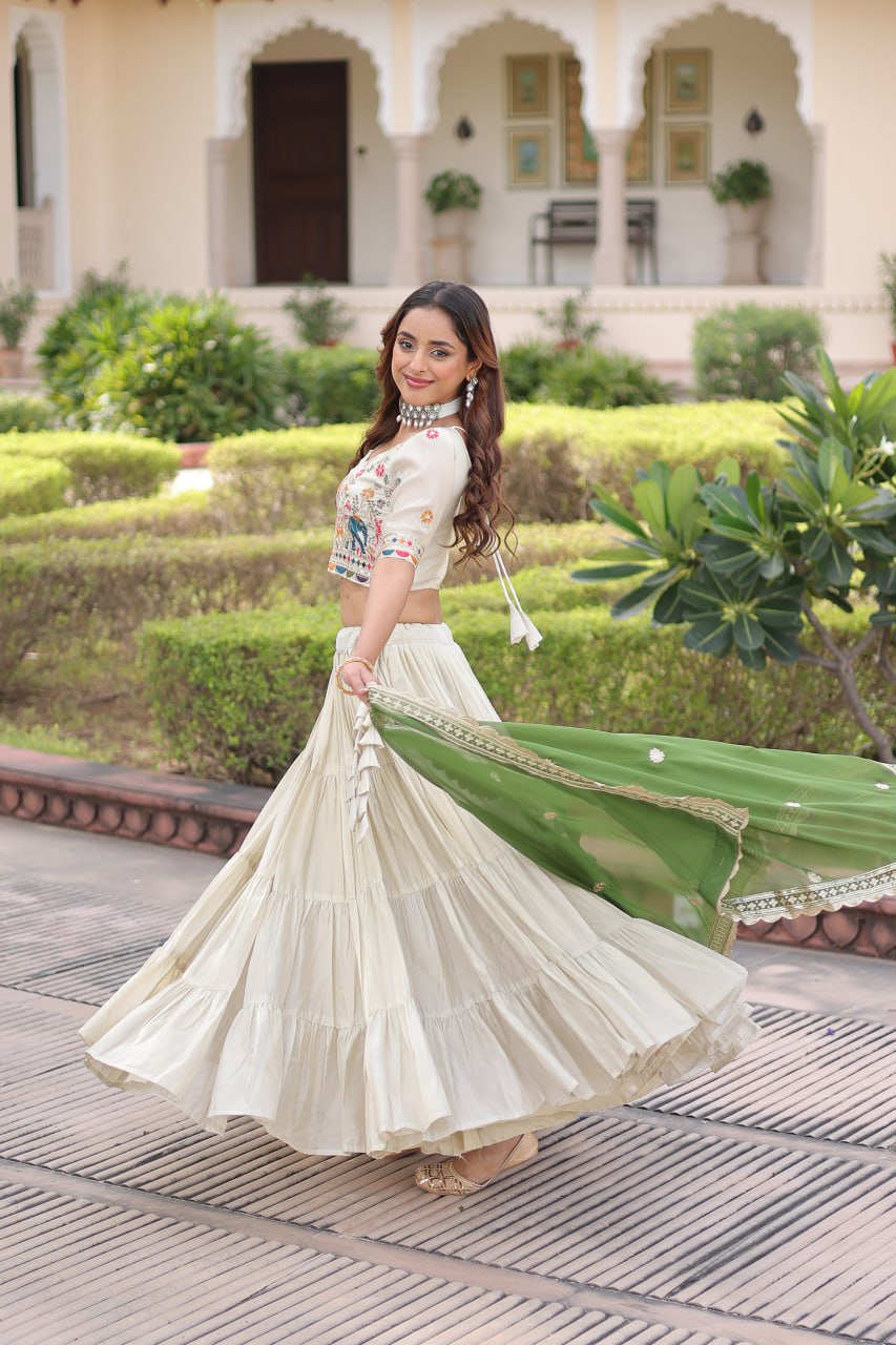 White Cosmos Silk Designer Lehenga Choli Set