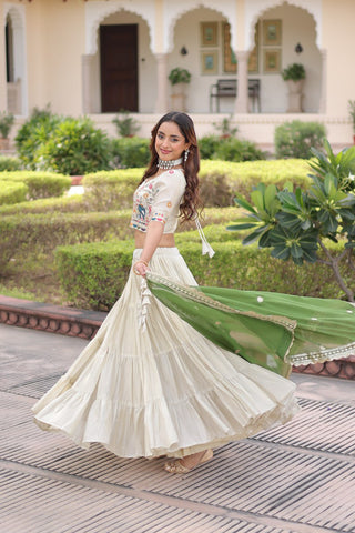 White Cosmos Silk Designer Lehenga Choli Set