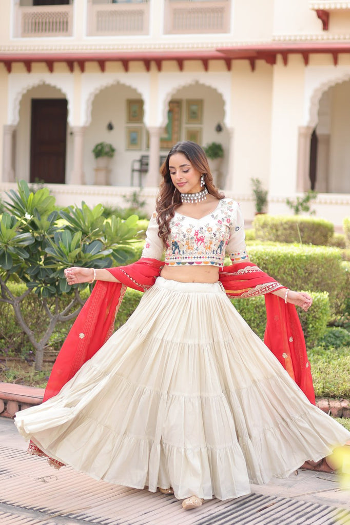 White Cosmos Silk Designer Lehenga Choli Set