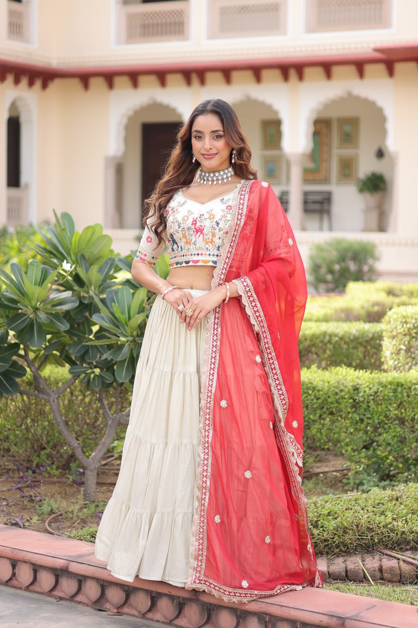White Cosmos Silk Designer Lehenga Choli Set