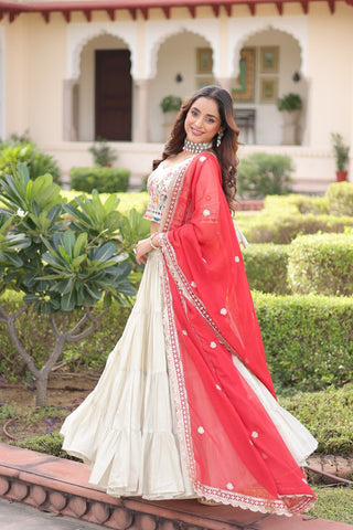 White Cosmos Silk Designer Lehenga Choli Set