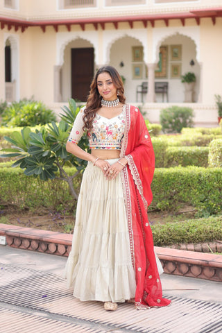 White Cosmos Silk Designer Lehenga Choli Set