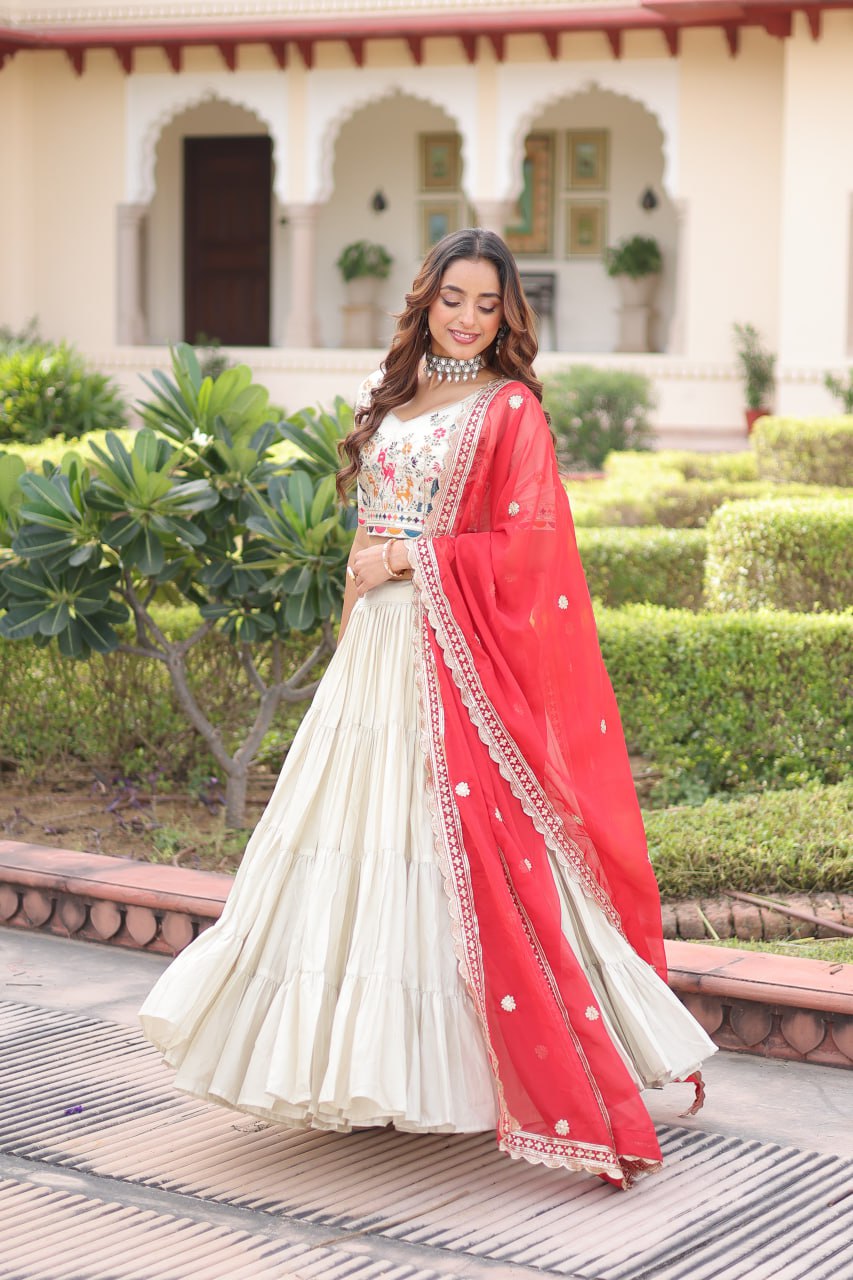 White Cosmos Silk Designer Lehenga Choli Set