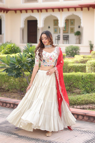 White Cosmos Silk Designer Lehenga Choli Set