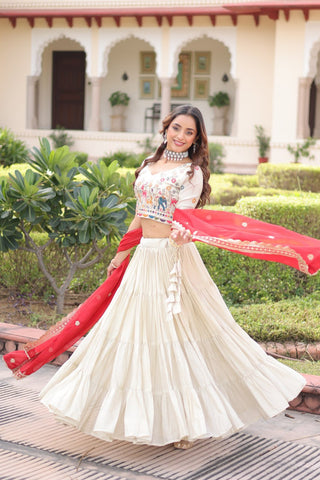 White Cosmos Silk Designer Lehenga Choli Set