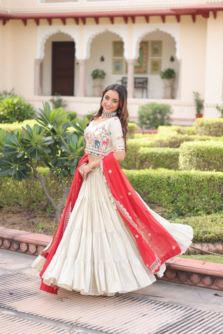 White Cosmos Silk Designer Lehenga Choli Set