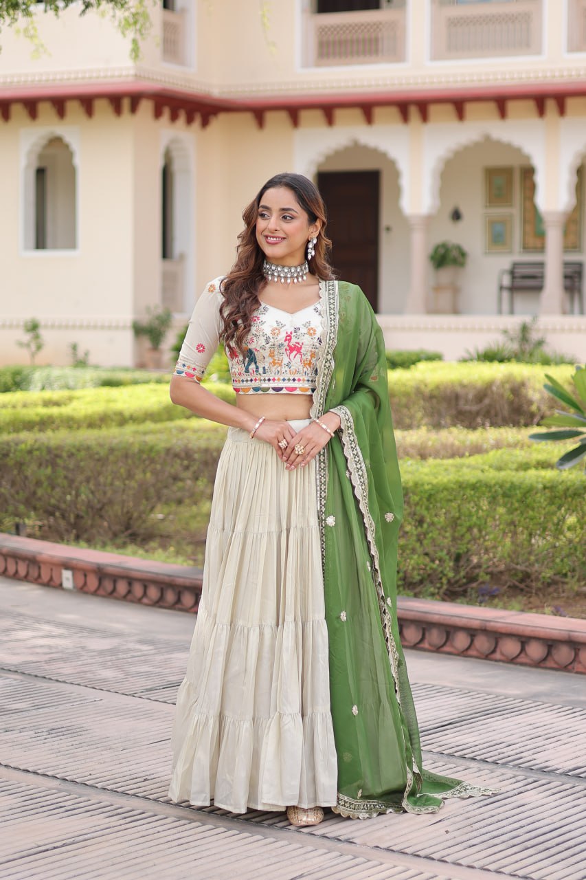 White Cosmos Silk Designer Lehenga Choli Set Secondary image