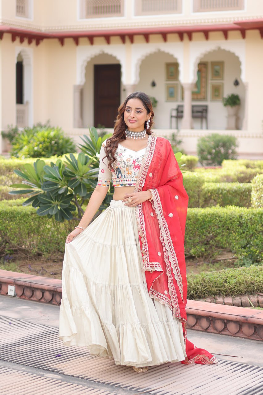 White Cosmos Silk Designer Lehenga Choli Set