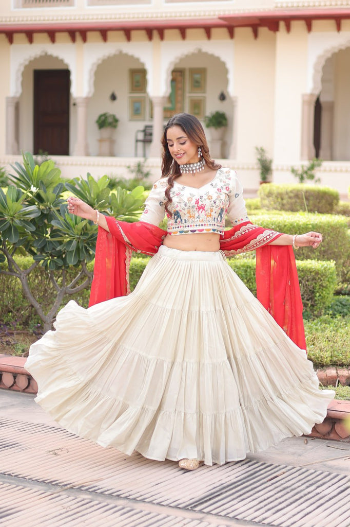 White Cosmos Silk Designer Lehenga Choli Set