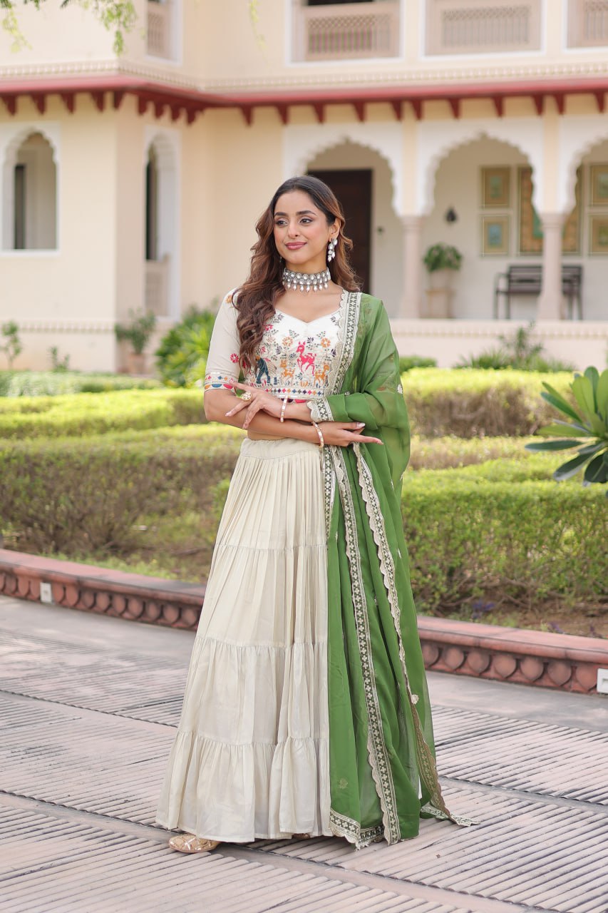 White Cosmos Silk Designer Lehenga Choli Set