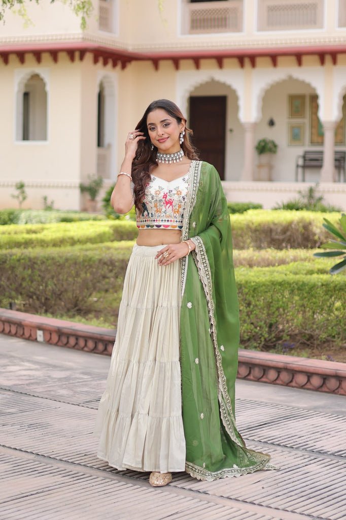 White Cosmos Silk Designer Lehenga Choli Set