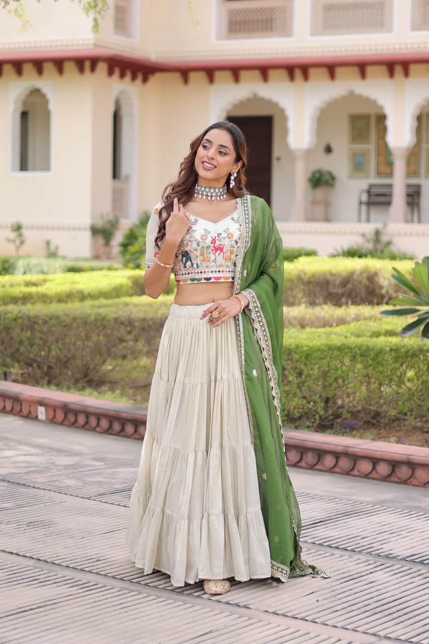 White Cosmos Silk Designer Lehenga Choli Set