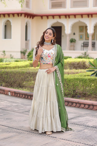 White Cosmos Silk Designer Lehenga Choli Set