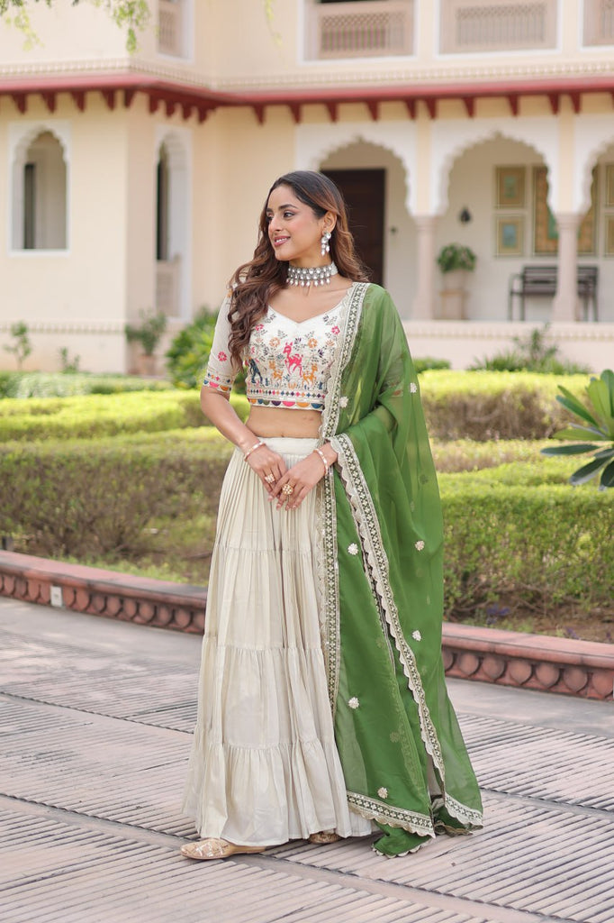 White Cosmos Silk Designer Lehenga Choli Set