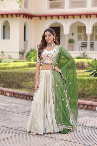 White Cosmos Silk Designer Lehenga Choli Set