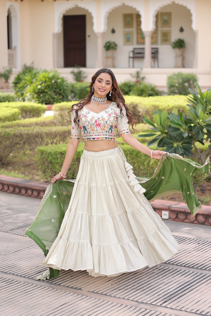 White Cosmos Silk Designer Lehenga Choli Set