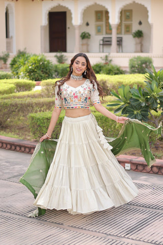 White Cosmos Silk Designer Lehenga Choli Set