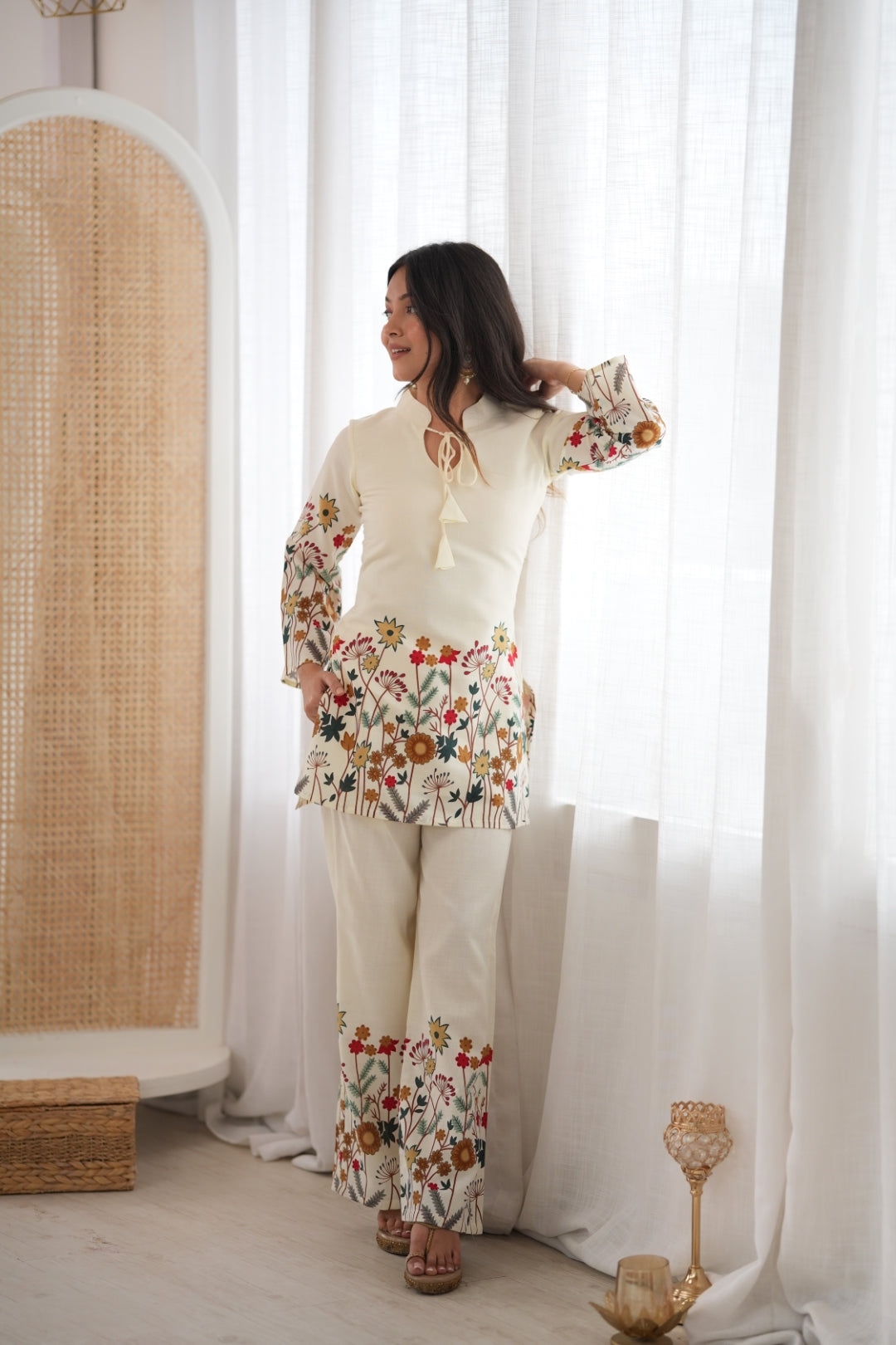 White Cotton Floral Printed Kurta Pant Set ClothsVilla